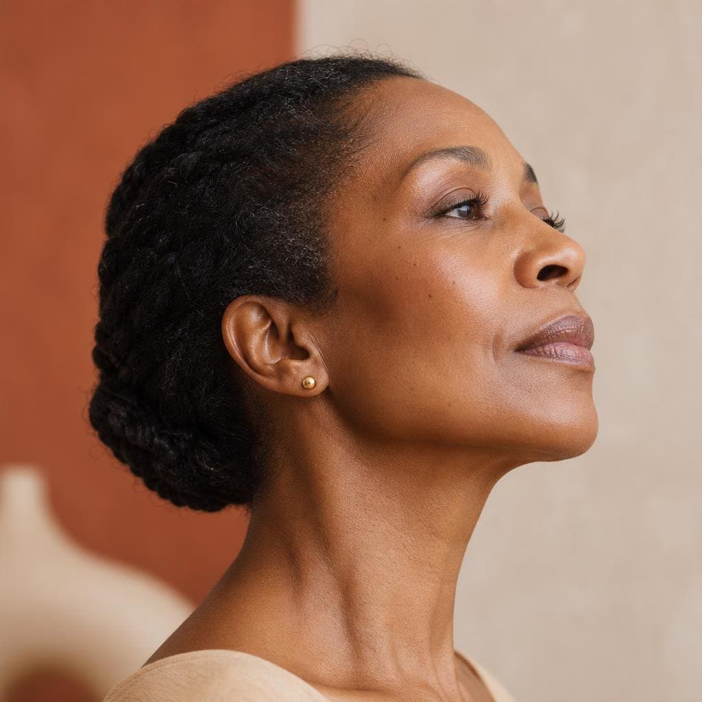 Abstract representation of non-surgical neck lifting in Korea firming a sagging contour