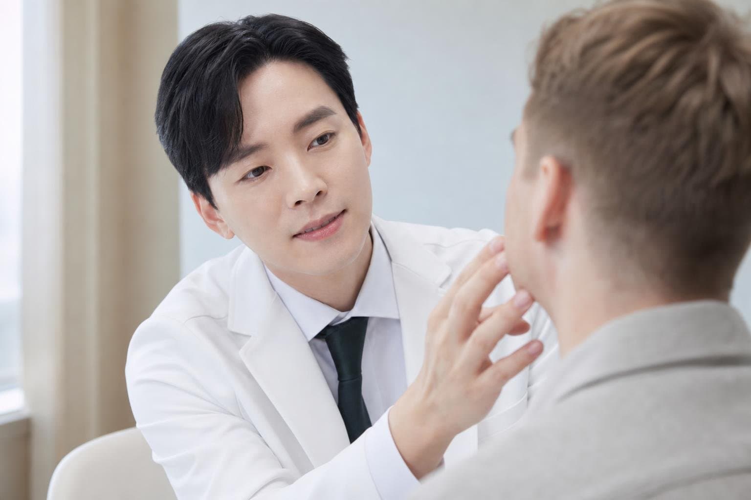 Dr. Min Jeong with a patient at REDI Dermatology in Seoul, discussing atrophic scar