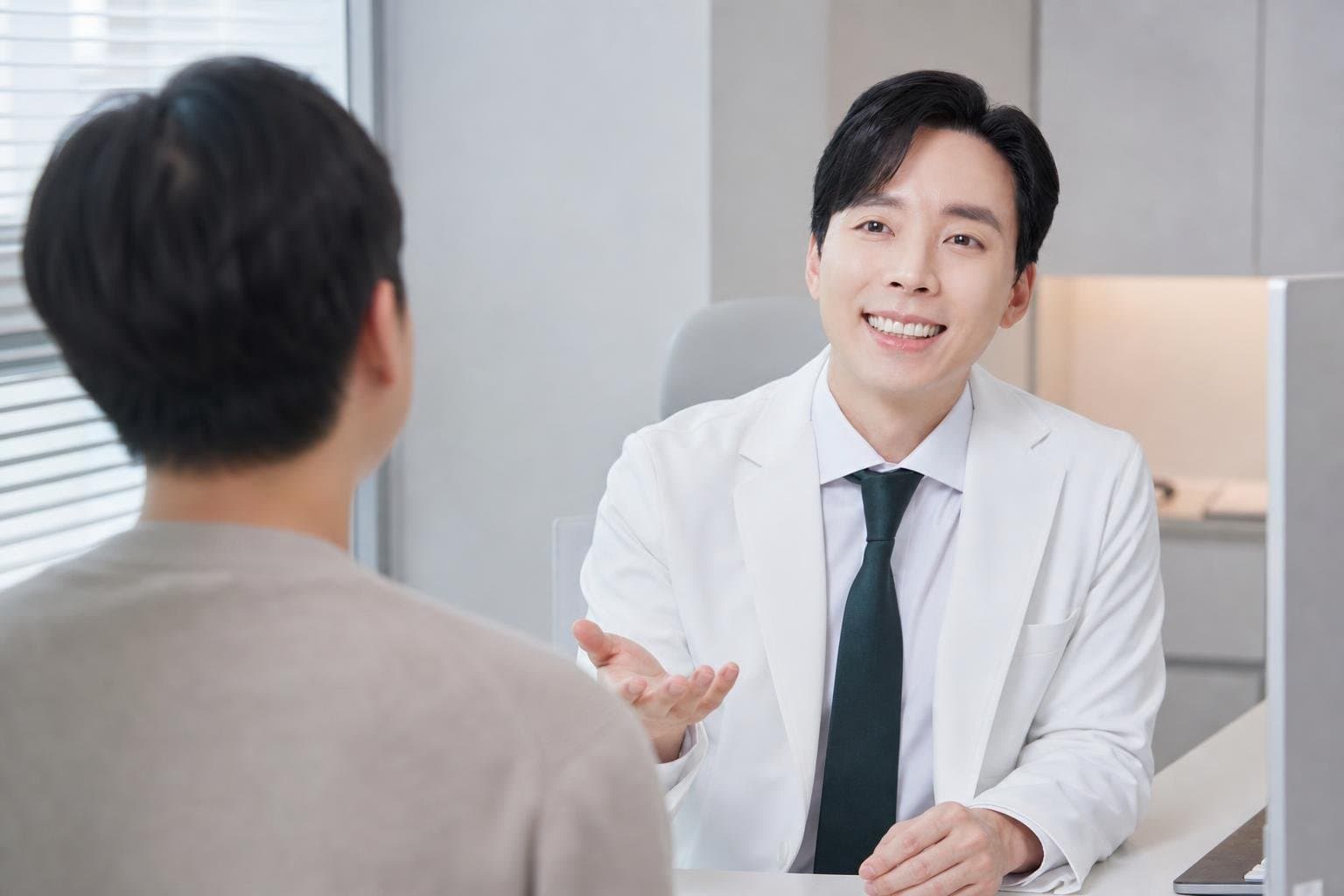 閔貞 院長在首爾 REDI 皮膚科為患者諮詢童顏針缺點