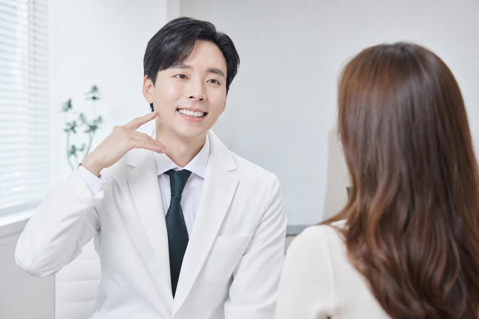 Dr. Min Jeong with a patient at REDI Dermatology in Seoul, discussing density skin tightening treatment korea