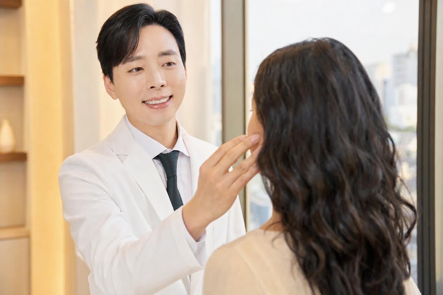 Dr. Min Jeong with a patient at REDI Dermatology in Seoul, discussing freckles vs melasma
