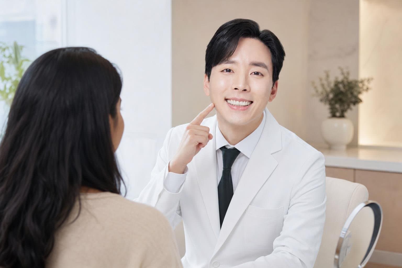 Dr. Min Jeong with a patient at REDI Dermatology in Seoul, discussing onda lifting