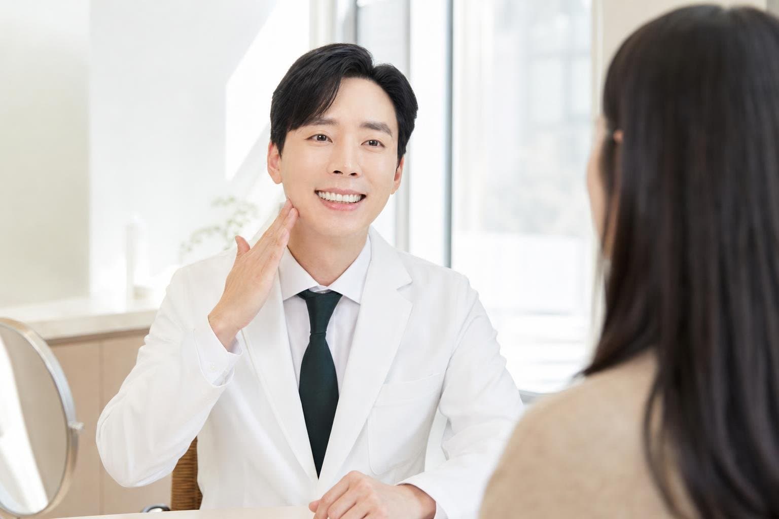 Dr. Min Jeong with a patient at REDI Dermatology in Seoul, discussing onda lifting korea