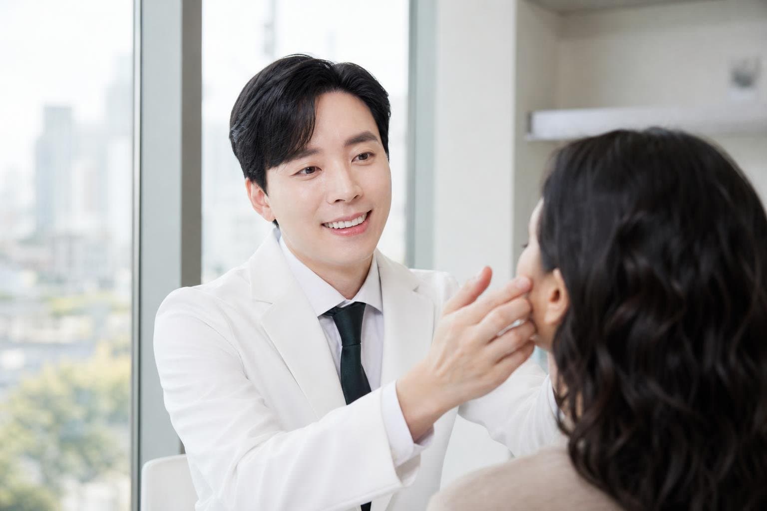 Dr. Min Jeong with a patient at REDI Dermatology in Seoul, discussing pico toning