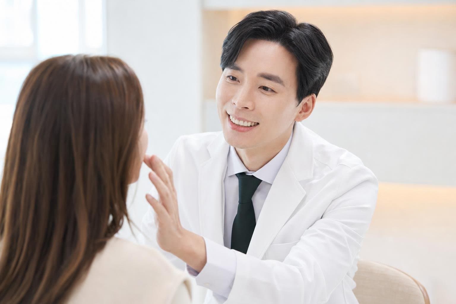 Dr. Min Jeong with a patient at REDI Dermatology in Seoul, discussing salmon dna injection
