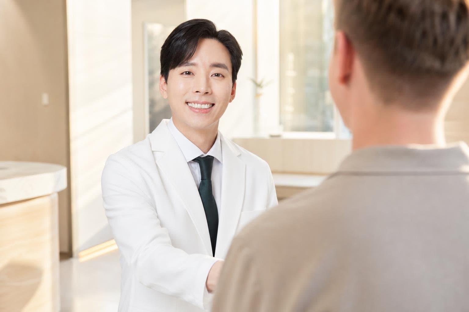 Dr. Min Jeong with a patient at REDI Dermatology in Seoul, discussing seoul skin clinic for foreigners
