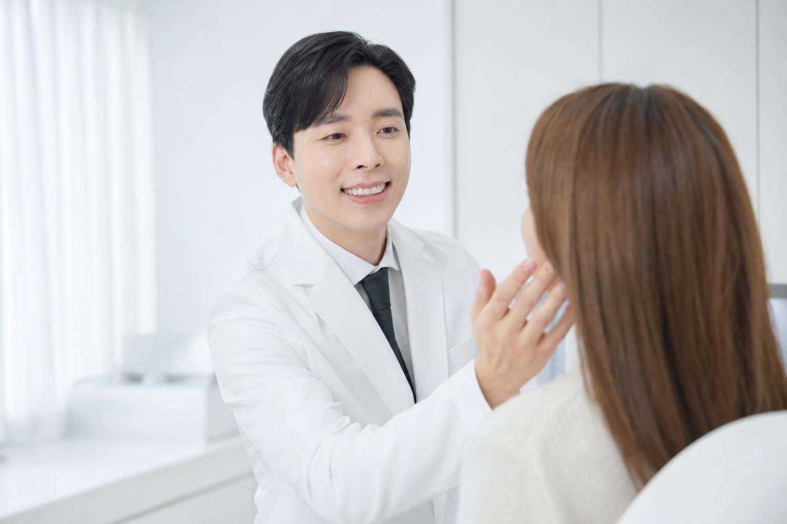 Dr. Min Jeong with a patient at REDI Dermatology in Seoul, discussing skin booster korea