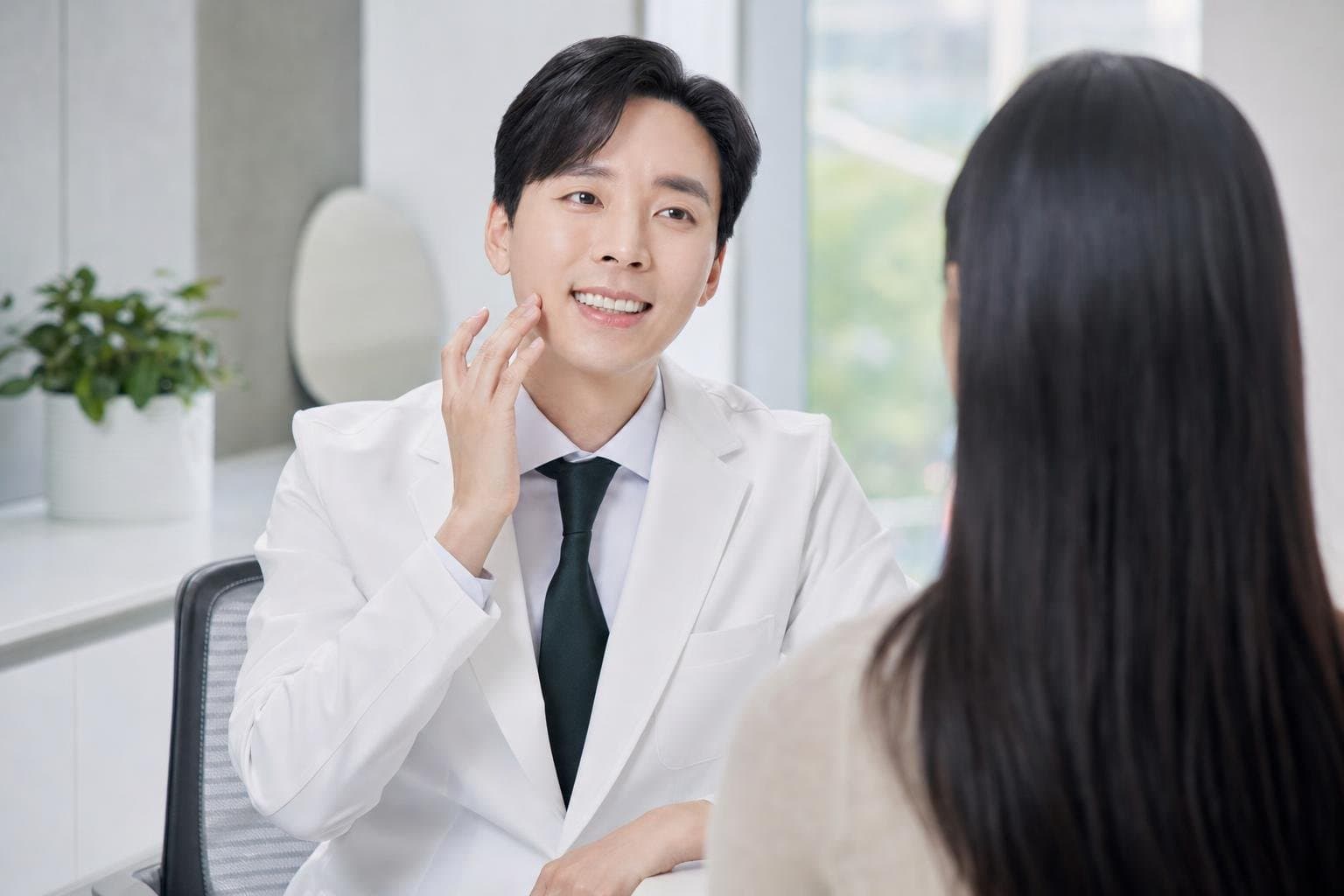 Dr. Min Jeong with a patient at REDI Dermatology in Seoul, discussing ultherapy korea price