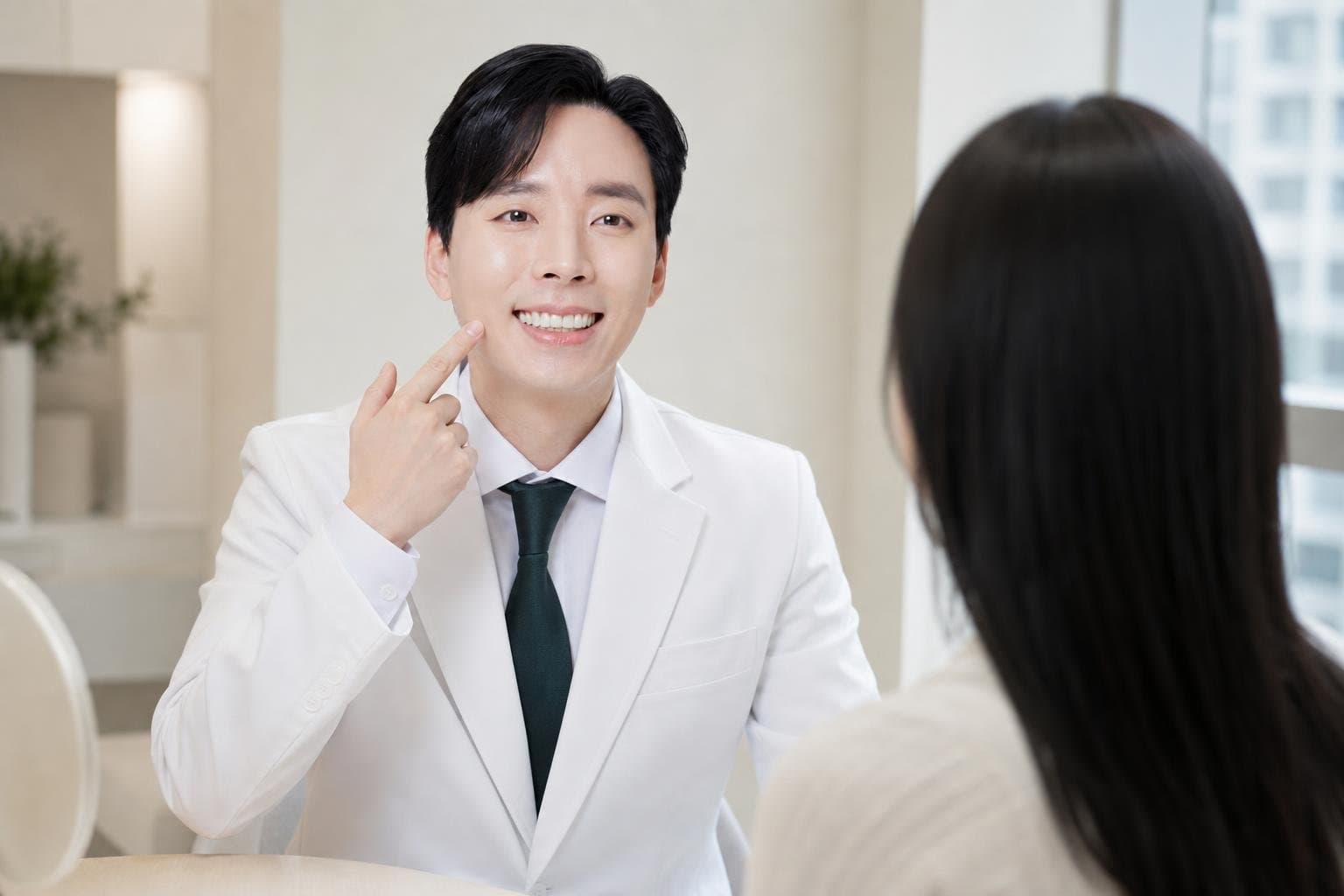 Dr. Min Jeong with a patient at REDI Dermatology in Seoul, discussing ultherapy prime