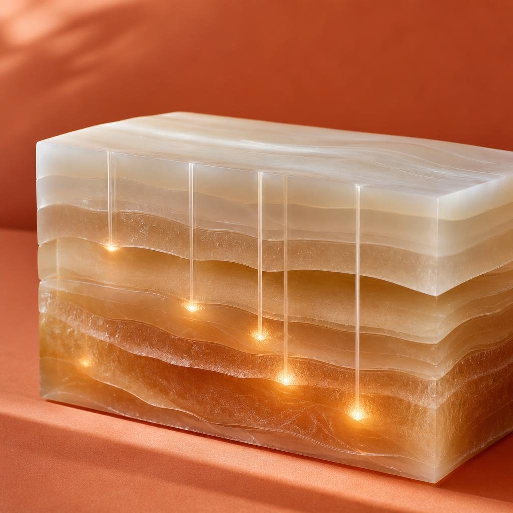 Needle radiofrequency reaching different skin depths, shown abstractly as light points at layered levels