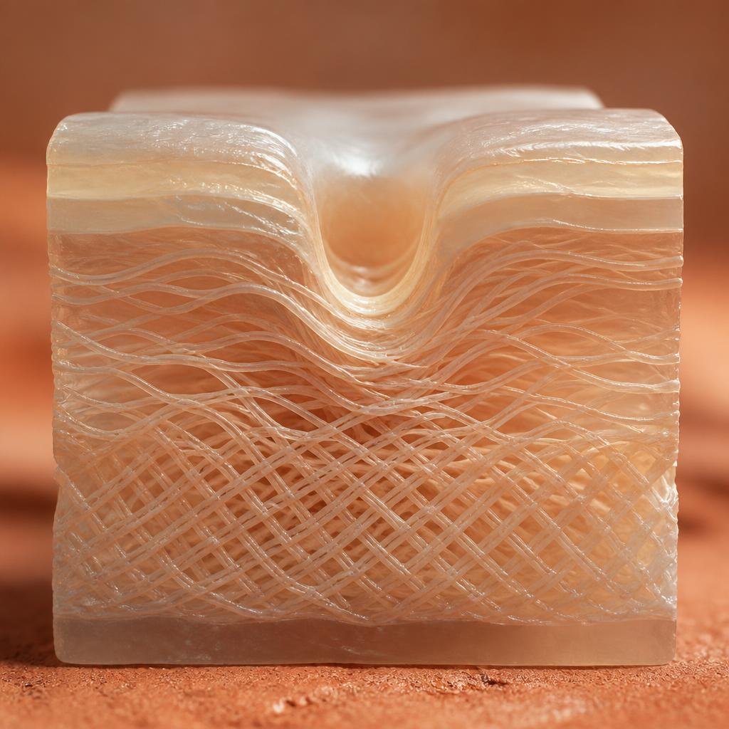 Abstract cross-section showing collagen support around pores for large pores treatment