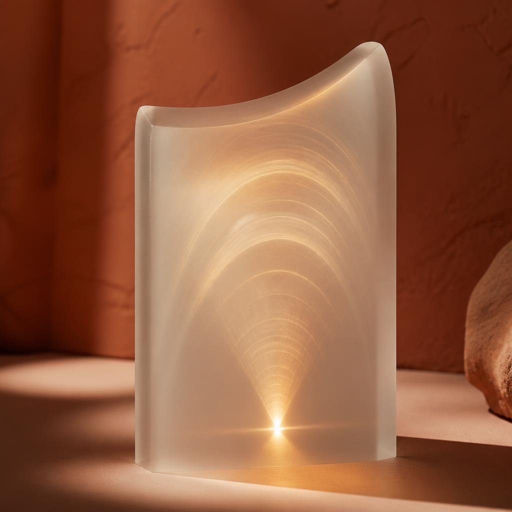 Focused ultrasound lifting visualised abstractly as converging arcs inside a translucent cream block