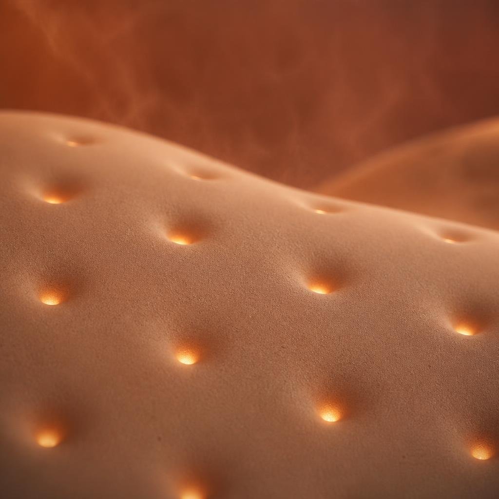 Abstract representation of radiofrequency energy calming and refining a textured surface