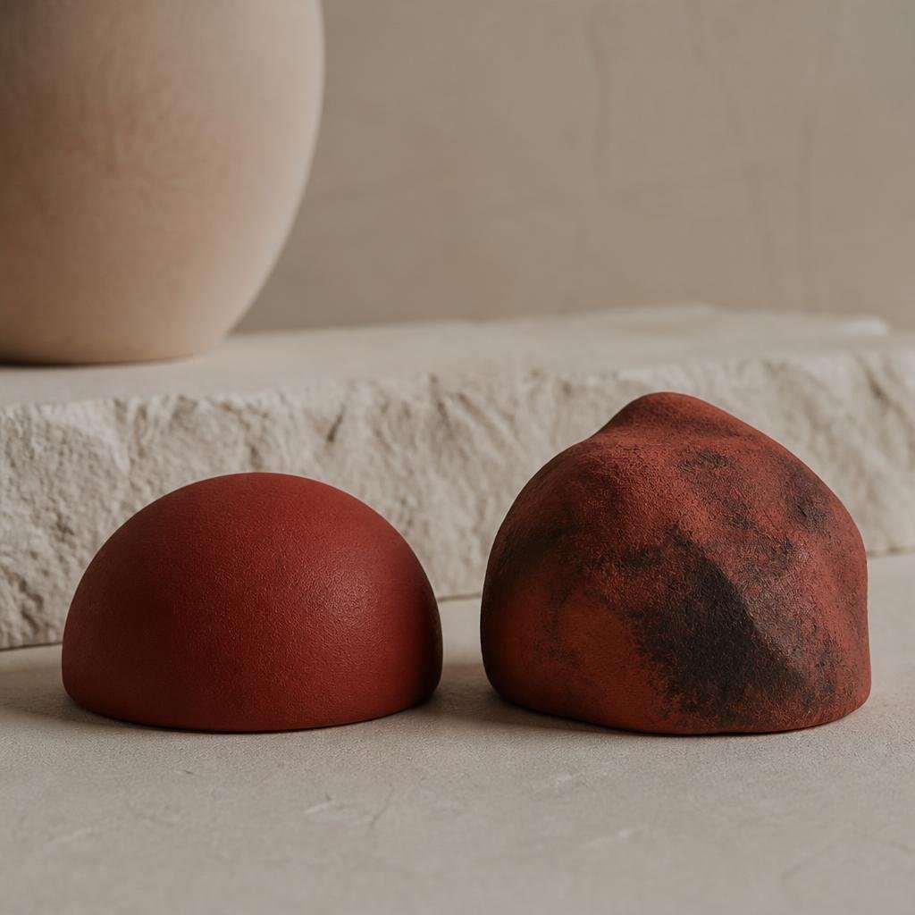 Abstract comparison of two forms, one smooth and regular, one irregular with uneven edges