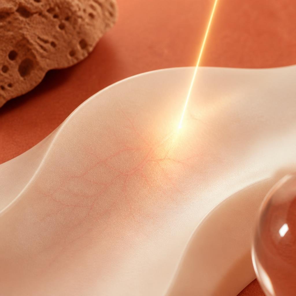 Abstract representation of gentle light energy settling over red vascular lines