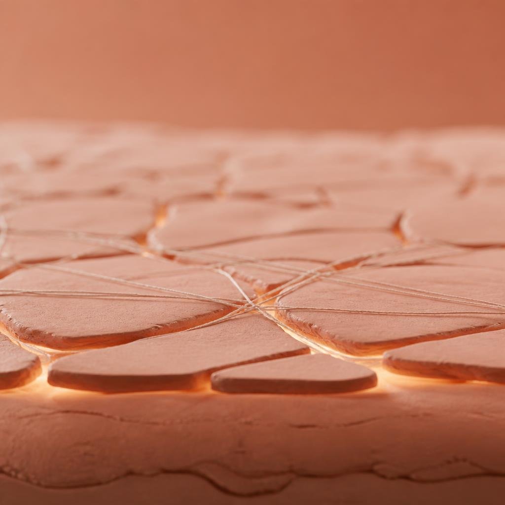 Abstract layered strata representing a compromised skin barrier being reinforced, skin barrier repair in Korea