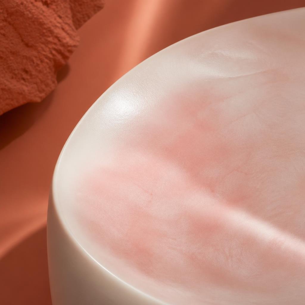 Abstract representation of diffuse facial redness calming to an even tone